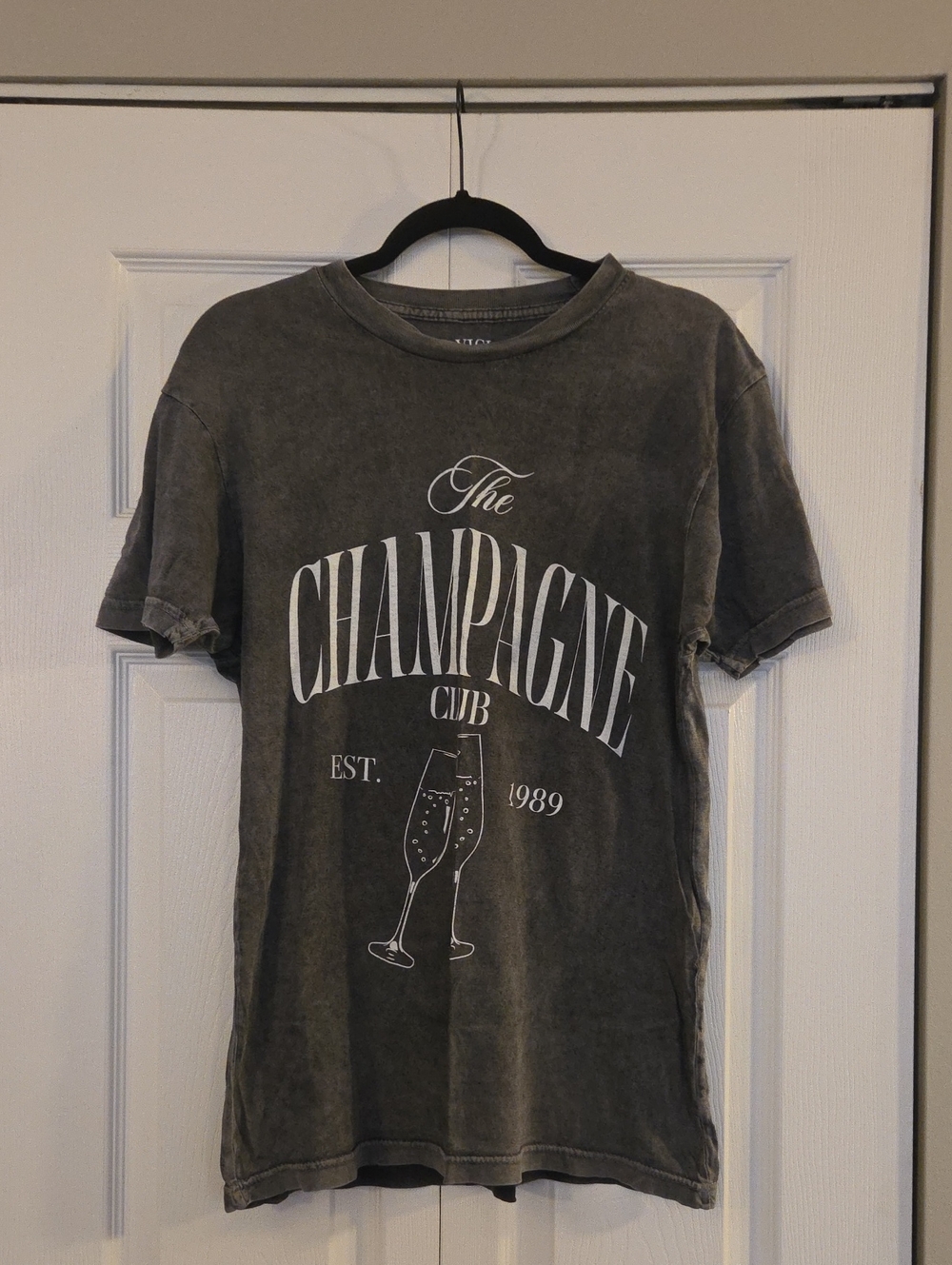 Woman's Charcoal Graphic T-Shirt - Champagne Club Print